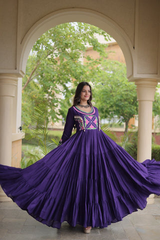Purple Cotton Mirror & Real Codi Work Gown ClothsVilla