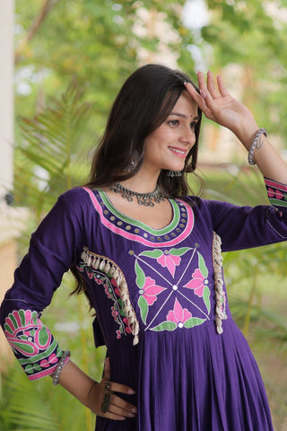Purple Cotton Mirror & Real Codi Work Gown ClothsVilla