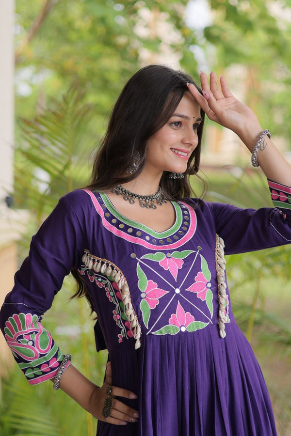 Purple Cotton Mirror & Real Codi Work Gown ClothsVilla