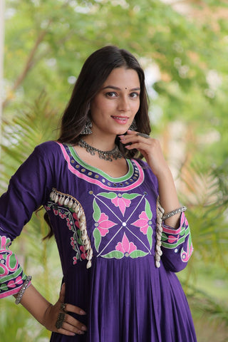 Purple Cotton Mirror & Real Codi Work Gown ClothsVilla
