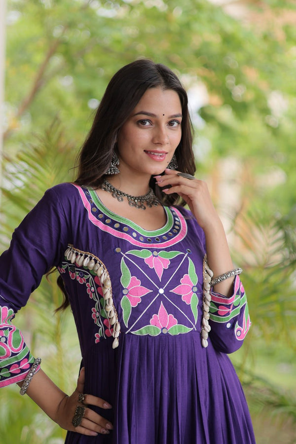 Purple Cotton Mirror & Real Codi Work Gown ClothsVilla