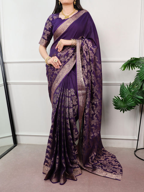 Purple Cotton Saree with Rich Zari Work ClothsVilla Main image