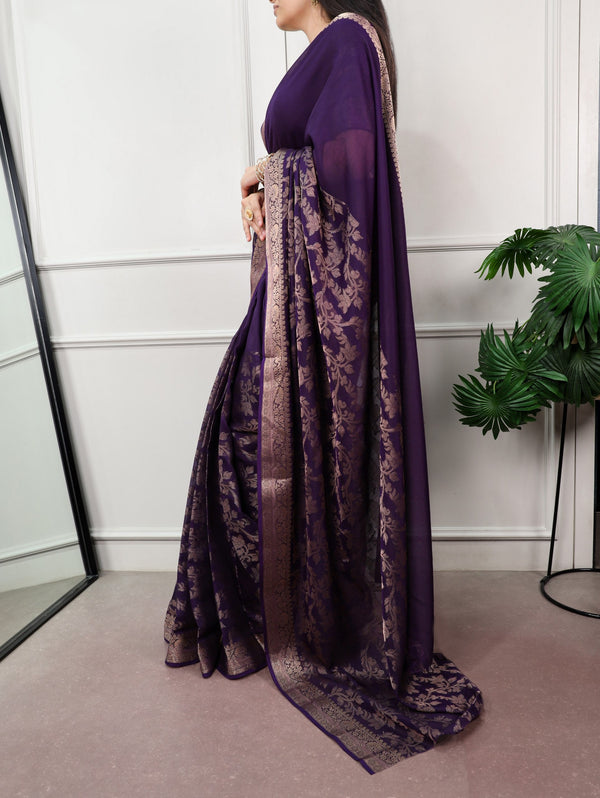 Purple Cotton Saree with Rich Zari Work ClothsVilla