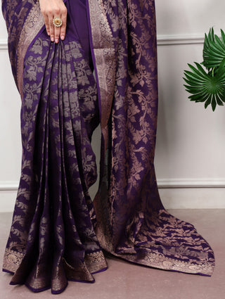 Purple Cotton Saree with Rich Zari Work ClothsVilla
