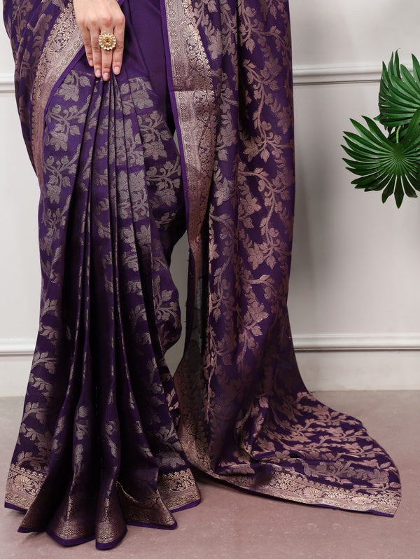 Purple Cotton Saree with Rich Zari Work ClothsVilla