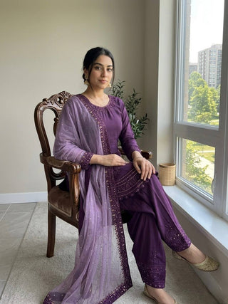 Purple Crepe Farshi Palazzo Suit ClothsVilla
