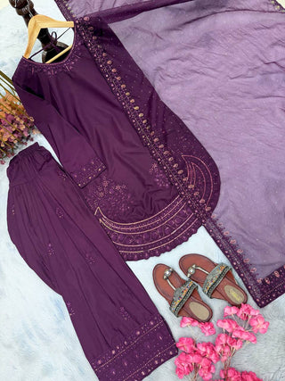 Purple Crepe Farshi Palazzo Suit ClothsVilla