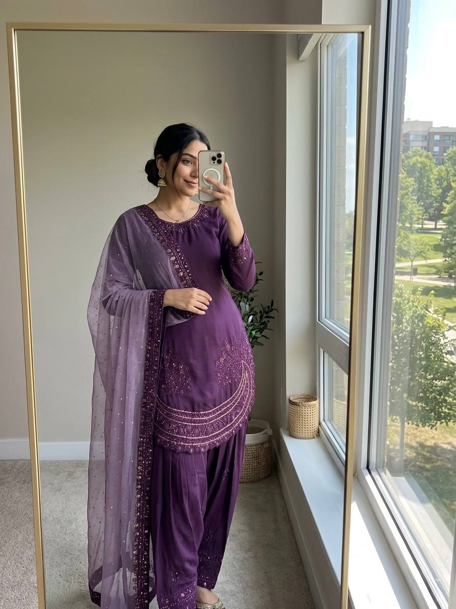 Purple Crepe Farshi Palazzo Suit ClothsVilla