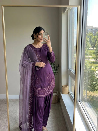 Purple Crepe Farshi Palazzo Suit ClothsVilla