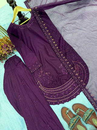 Purple Crepe Farshi Palazzo Suit ClothsVilla