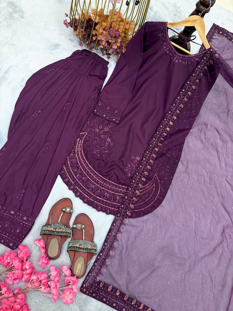Purple Crepe Farshi Palazzo Suit ClothsVilla