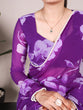 Load image into Gallery viewer, Purple Delicate Blooms Chiffon Saree with Floral Print and Pearl Lace Border