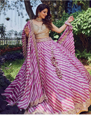 Purple Designer Digital Print Crepe Silk Lehenga Set with Sequins, Dori & Zari Embellishments ClothsVilla