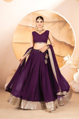 Purple Designer Dyeable Faux Blooming Lehenga Choli with 7mm Sequins Embroidery & Lace-Border Dupatta ClothsVilla