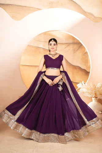 Purple Designer Dyeable Faux Blooming Lehenga Choli with 7mm Sequins Embroidery & Lace-Border Dupatta ClothsVilla