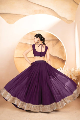 Purple Designer Dyeable Faux Blooming Lehenga Choli with 7mm Sequins Embroidery & Lace-Border Dupatta ClothsVilla