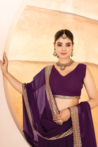 Purple Designer Dyeable Faux Blooming Lehenga Choli with 7mm Sequins Embroidery & Lace-Border Dupatta ClothsVilla