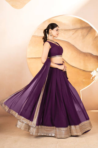 Purple Designer Dyeable Faux Blooming Lehenga Choli with 7mm Sequins Embroidery & Lace-Border Dupatta ClothsVilla
