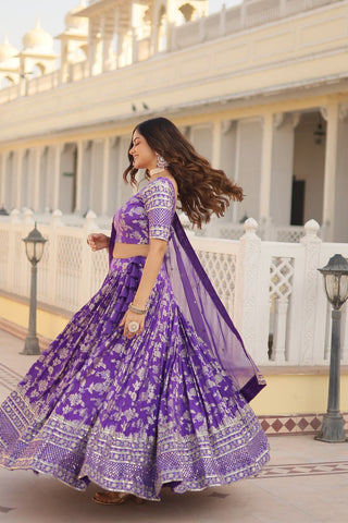 Purple Designer Dyeable Pure Viscose Jacquard Fabric Lehenga Choli & Dupatta Set ClothsVilla