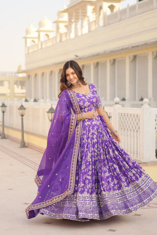 Purple Designer Dyeable Pure Viscose Jacquard Fabric Lehenga Choli & Dupatta Set ClothsVilla