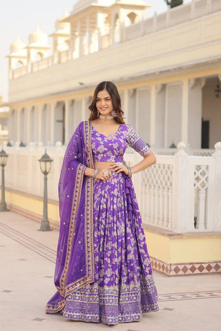 Purple Designer Dyeable Pure Viscose Jacquard Fabric Lehenga Choli & Dupatta Set ClothsVilla