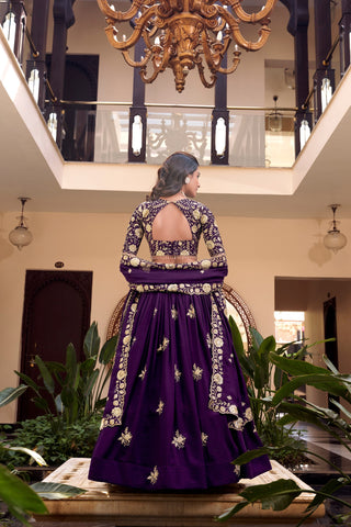 Purple Designer Embellished Lehenga Set in Vichitra Silk, Weone Silk, Star Georgette & New Crush Clothsvilla