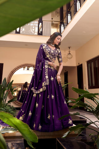 Purple Designer Embellished Lehenga Set in Vichitra Silk, Weone Silk, Star Georgette & New Crush Clothsvilla