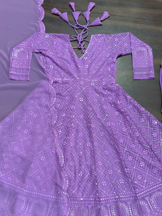Purple Designer Faux Blooming Anarkali Suit with Heavy Sequins & Thread Embroidery ClothsVilla