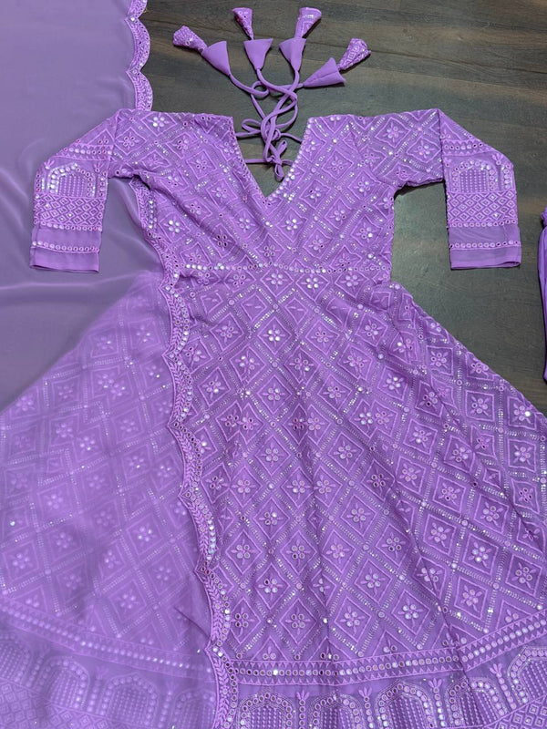 Purple Designer Faux Blooming Anarkali Suit with Heavy Sequins & Thread Embroidery ClothsVilla
