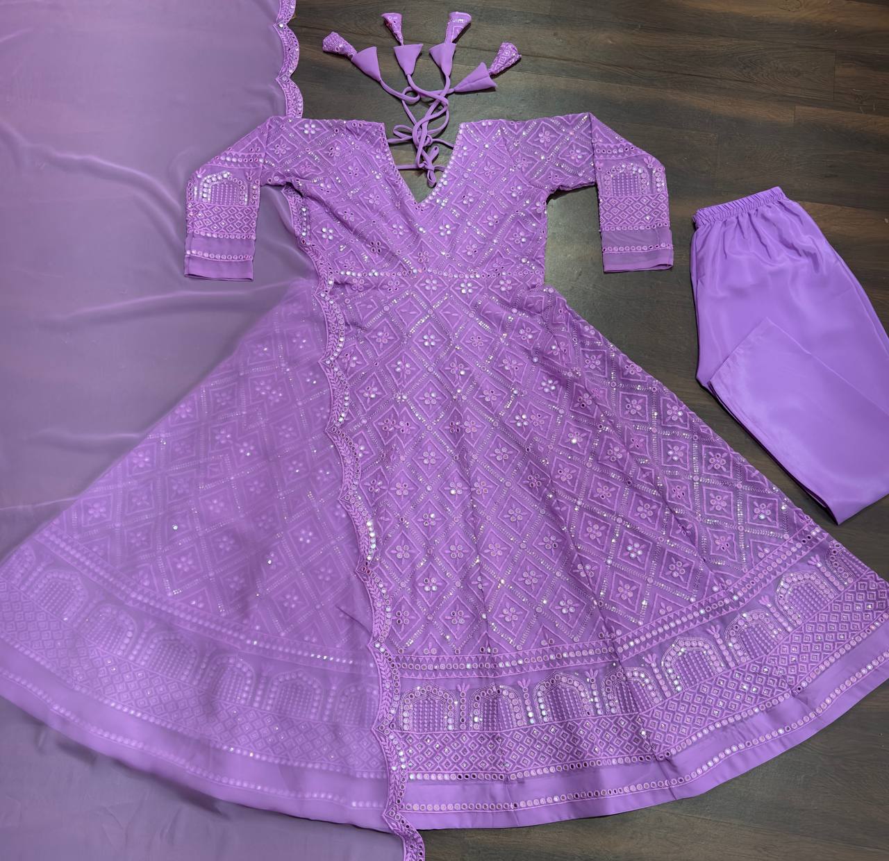 Purple Designer Faux Blooming Anarkali Suit with Heavy Sequins & Thread Embroidery ClothsVilla