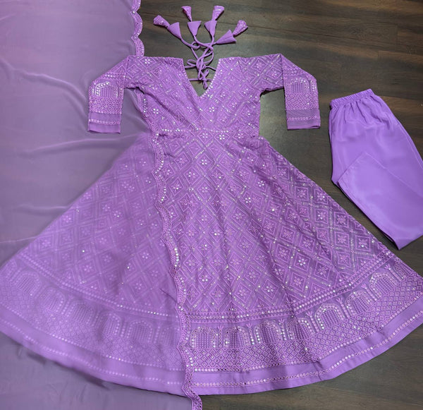 Purple Designer Faux Blooming Anarkali Suit with Heavy Sequins & Thread Embroidery ClothsVilla