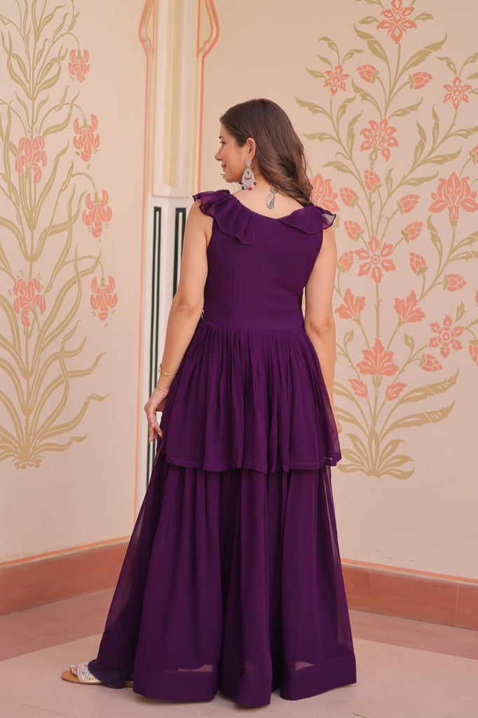 Purple Designer Faux Blooming Embroidered Gown with Bead Work & Canvas Patta Clothsvilla