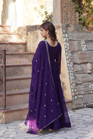 Purple Designer Faux Blooming Gown with Sequins & Beads Embroidery ClothsVilla