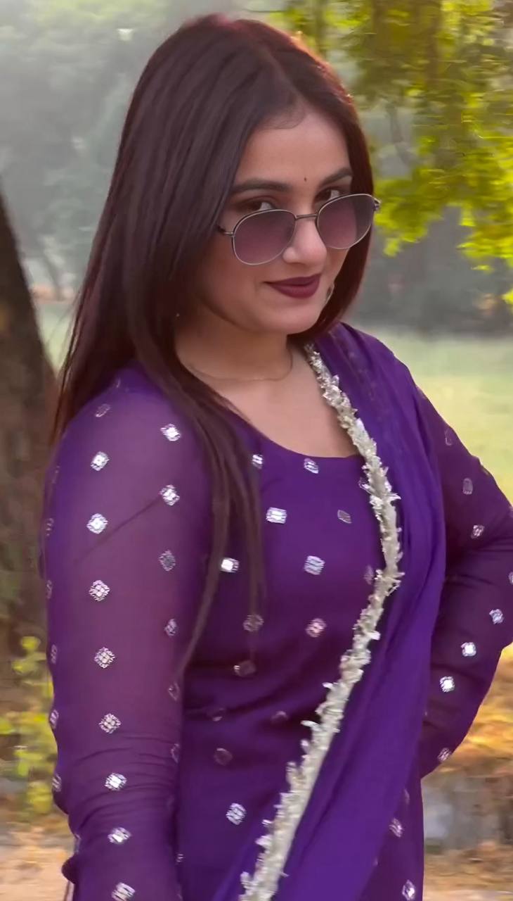 Purple Designer Faux Georgette Dhoti Suit Set with Heavy Sequins & Zari Embroidery ClothsVilla