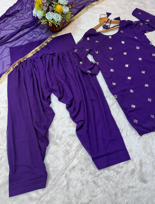 Purple Designer Faux Georgette Dhoti Suit Set with Heavy Sequins & Zari Embroidery ClothsVilla