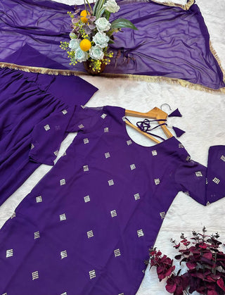 Purple Designer Faux Georgette Dhoti Suit Set with Heavy Sequins & Zari Embroidery ClothsVilla