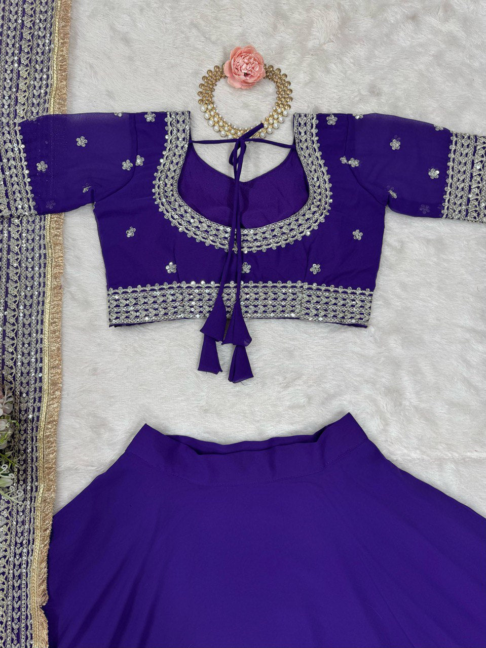 Purple Designer Faux Georgette Semi-Stitched Lehenga Choli with Sequin Embroidery & Butterfly Net Dupatta ClothsVilla