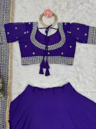 Purple Designer Faux Georgette Semi-Stitched Lehenga Choli with Sequin Embroidery & Butterfly Net Dupatta ClothsVilla