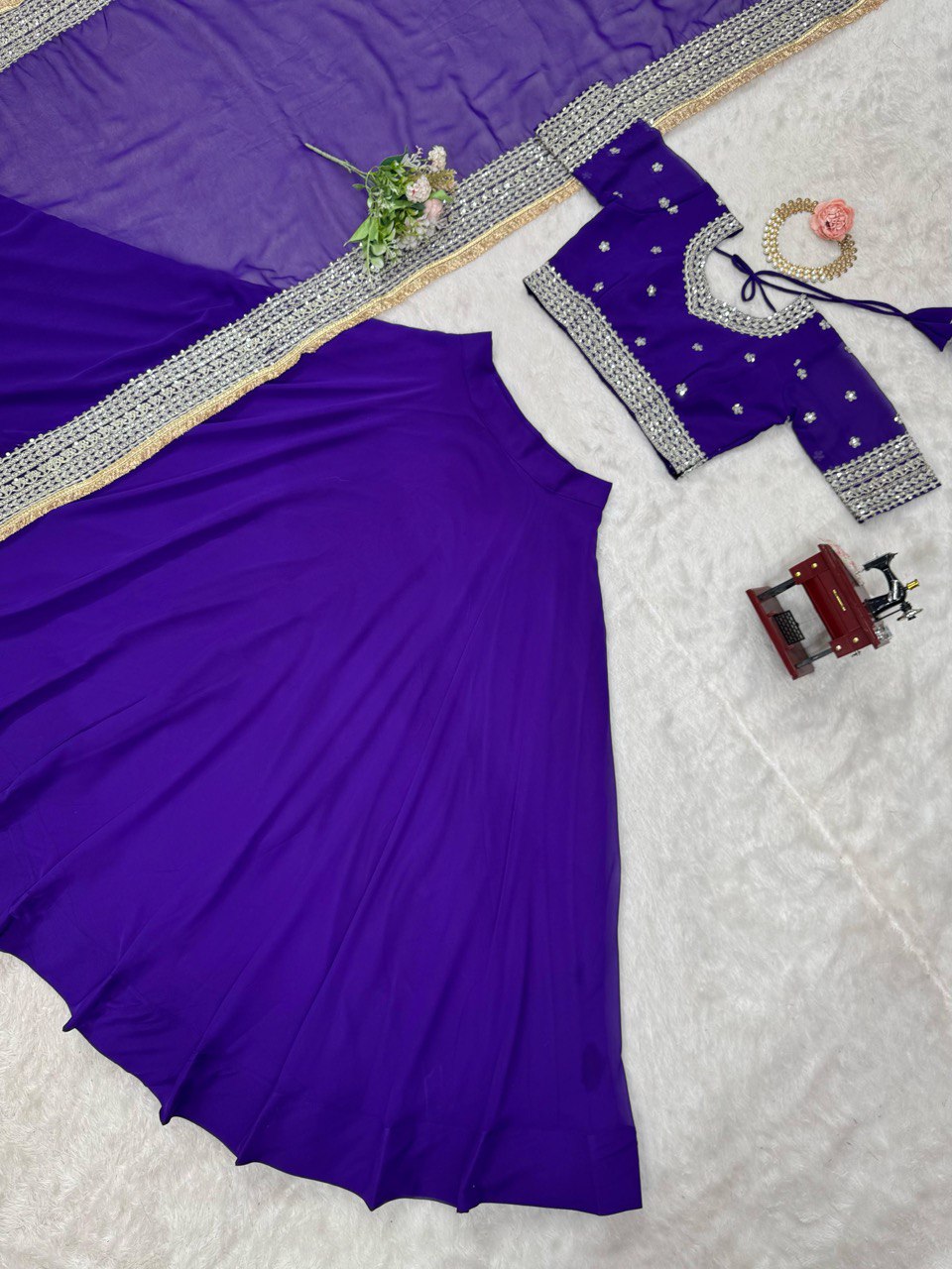 Purple Designer Faux Georgette Semi-Stitched Lehenga Choli with Sequin Embroidery & Butterfly Net Dupatta ClothsVilla