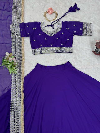 Purple Designer Faux Georgette Semi-Stitched Lehenga Choli with Sequin Embroidery & Butterfly Net Dupatta ClothsVilla