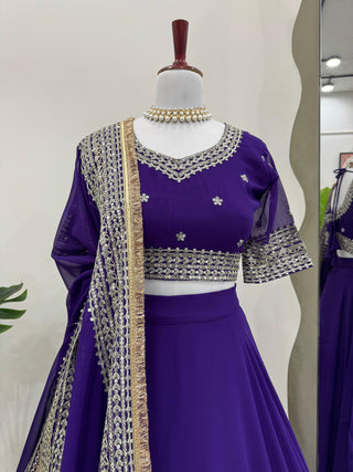 Purple Designer Faux Georgette Semi-Stitched Lehenga Choli with Sequin Embroidery & Butterfly Net Dupatta ClothsVilla