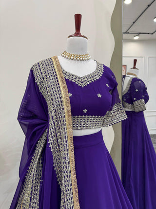 Purple Designer Faux Georgette Semi-Stitched Lehenga Choli with Sequin Embroidery & Butterfly Net Dupatta ClothsVilla