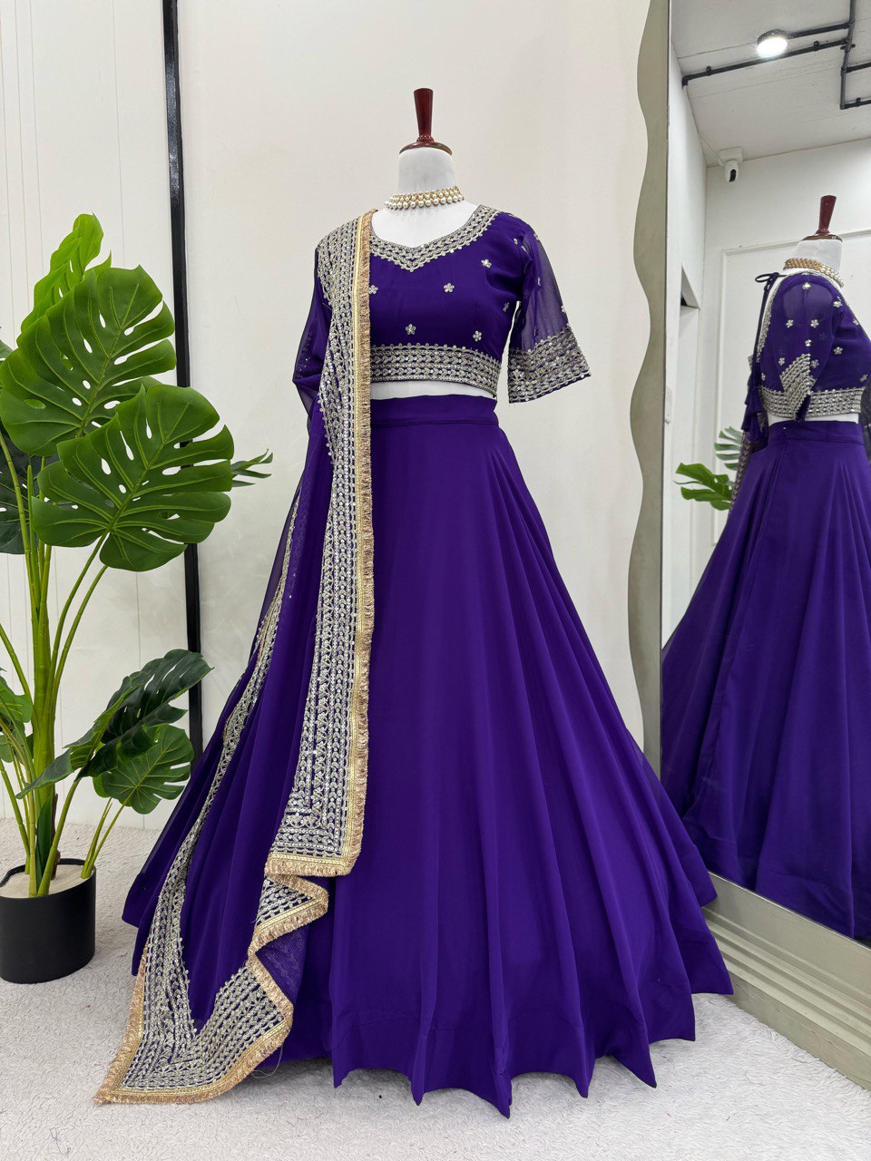 Purple Designer Faux Georgette Semi-Stitched Lehenga Choli with Sequin Embroidery & Butterfly Net Dupatta ClothsVilla Main image