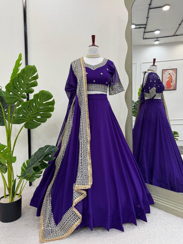 Purple Designer Faux Georgette Semi-Stitched Lehenga Choli with Sequin Embroidery & Butterfly Net Dupatta ClothsVilla