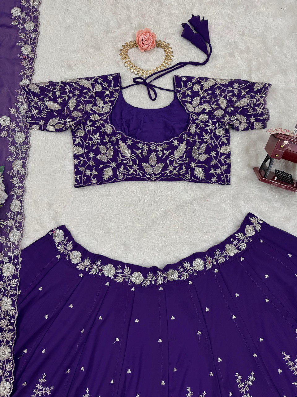 Purple Designer Fox Georgette Lehenga Set with 4-Meter Flair & Sequin Embroidery ClothsVilla