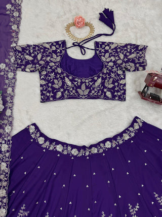Purple Designer Fox Georgette Lehenga Set with 4-Meter Flair & Sequin Embroidery ClothsVilla