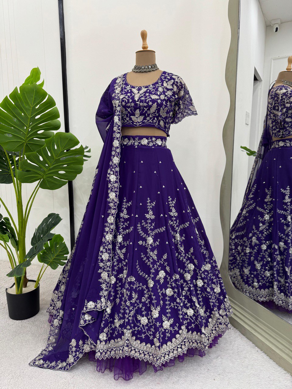 Purple Designer Fox Georgette Lehenga Set with 4-Meter Flair & Sequin Embroidery ClothsVilla Main image