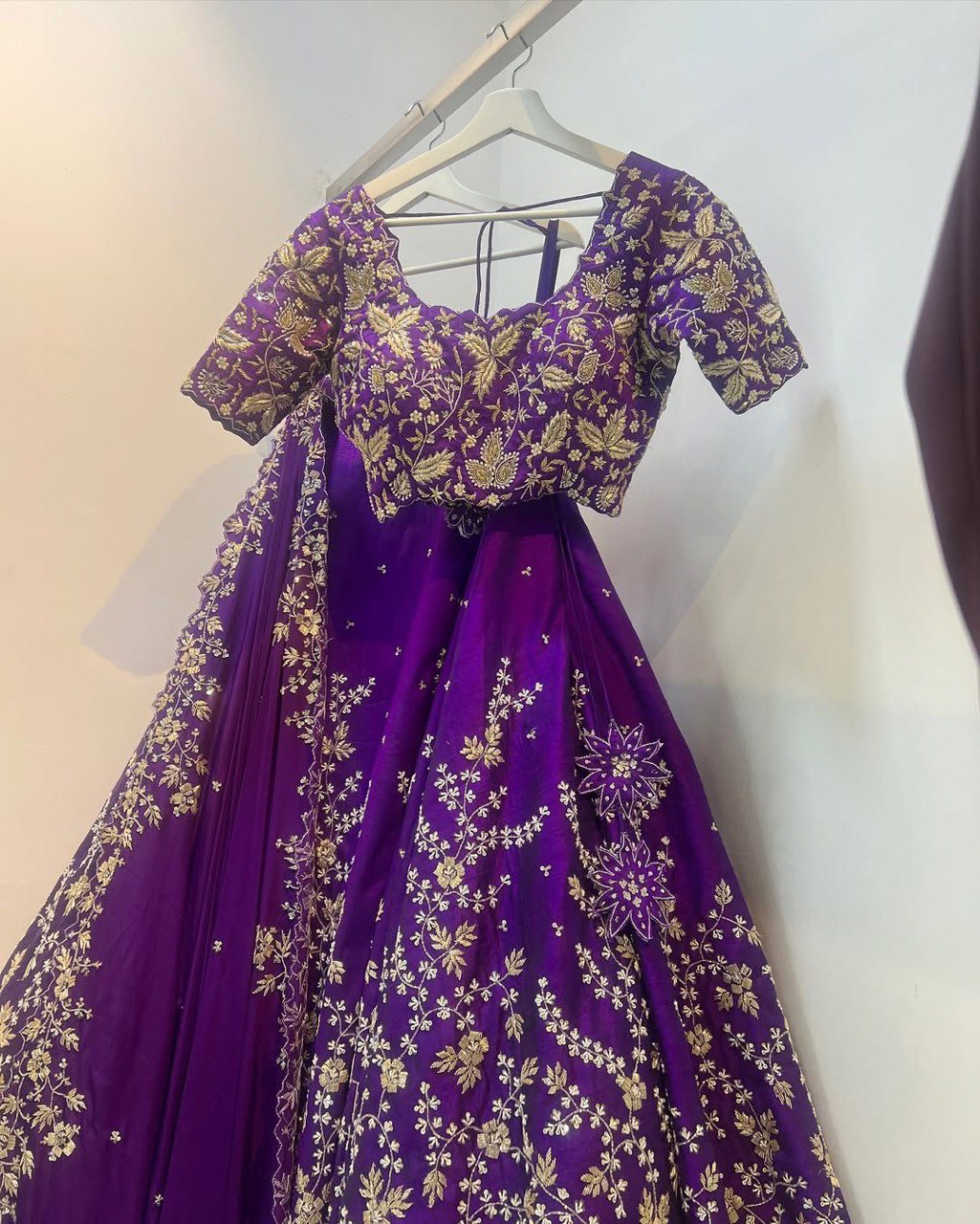 Purple Designer Fox Georgette Lehenga Set with 4-Meter Flair & Sequin Embroidery ClothsVilla