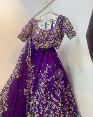 Purple Designer Fox Georgette Lehenga Set with 4-Meter Flair & Sequin Embroidery ClothsVilla