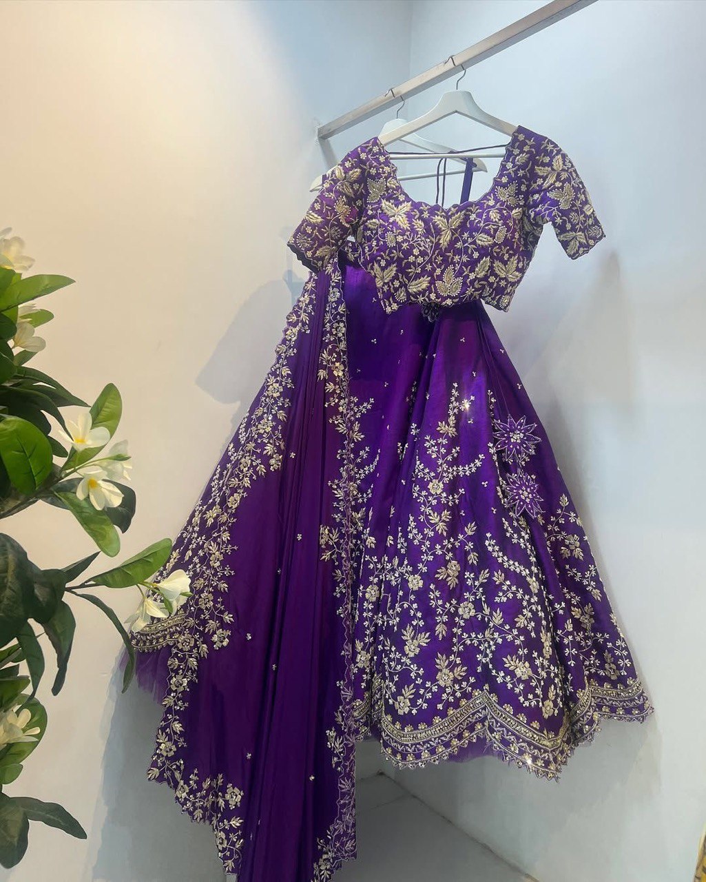 Purple Designer Fox Georgette Lehenga Set with 4-Meter Flair & Sequin Embroidery ClothsVilla